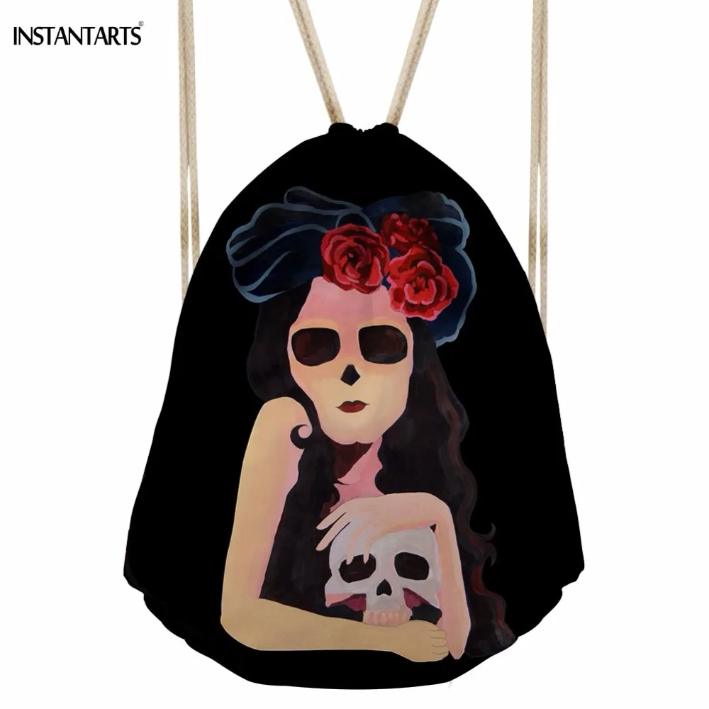 INSTANTARTS панк 3D мультфильм девочек Череп печати Для женщин завязки сумки женский рюкзак для покупок Softback хранения удар карман