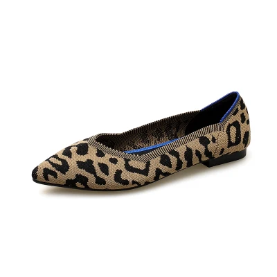 Margie's Walker/женская повседневная обувь дышащая трикотажная обувь на плоской подошве с мягкой подошвой и леопардовым принтом туфли на плоской подошве с острым носком, Размеры 35-40