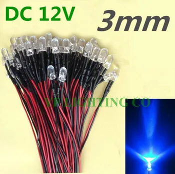 

100pcs/lots 12V Pre-wired led light lamp Blue 3mm DIP LED 20mm 0.08w prewired led(CE&Rosh)