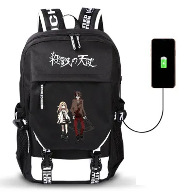 Angel of Death Anime USB Port Backpack Boy Girls Men Women Bag Travel School Bag Teenager Laptop Book Bag Mochila - Цвет: Style 2