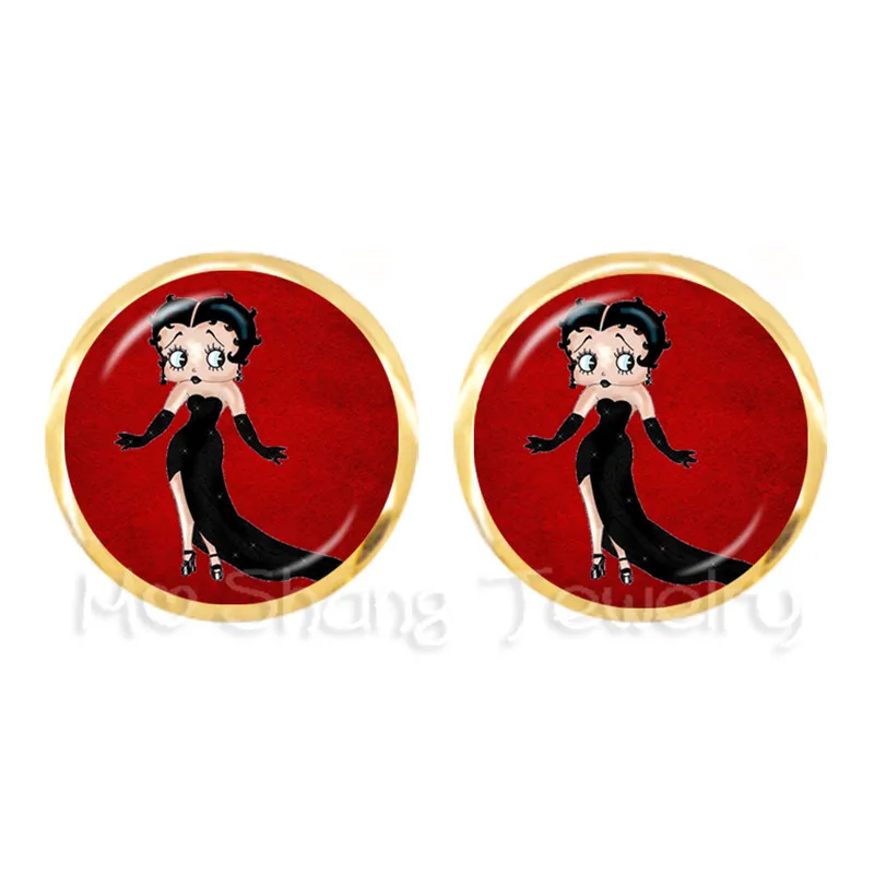 Счастливый Хэллоуин Сексуальные Betty Boop серебряные серьги веселая Рождественская фотография искусство стеклянные заклепки с закругленной головкой серьги Рождественский подарок для друзей