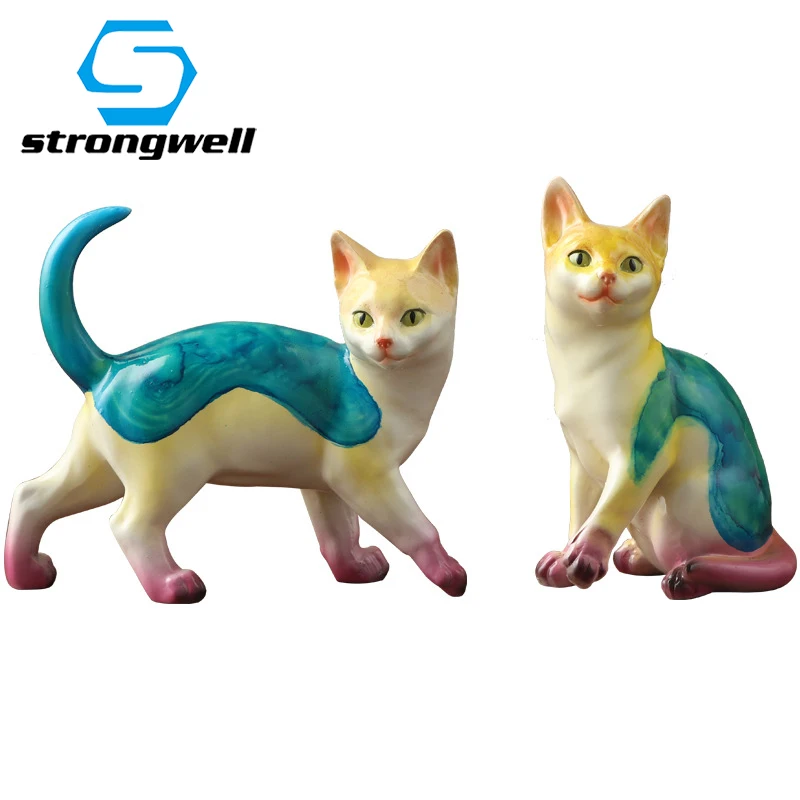 

Strongwell Creative Cat Model Art Cat Miniatures Color Figurines Resin Crafts Desktop Home Decoration Accessories Birthday Gifts