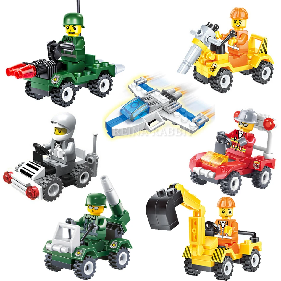 

Mini City Construction Vehicle Police Fire Truck Excavator Military Tank Building Blocks Compatible Legoingly Toys For Kids