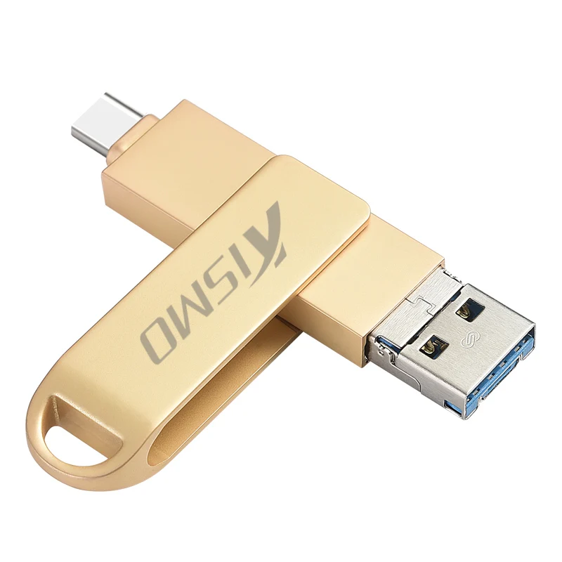 Kismo 3 в 1 USB3.0 type-C флэш-накопитель 16 ГБ 32 ГБ 64 ГБ 128 ГБ Micro USB памяти OTG флеш-накопитель для Android телефонов ПК - Цвет: Золотой