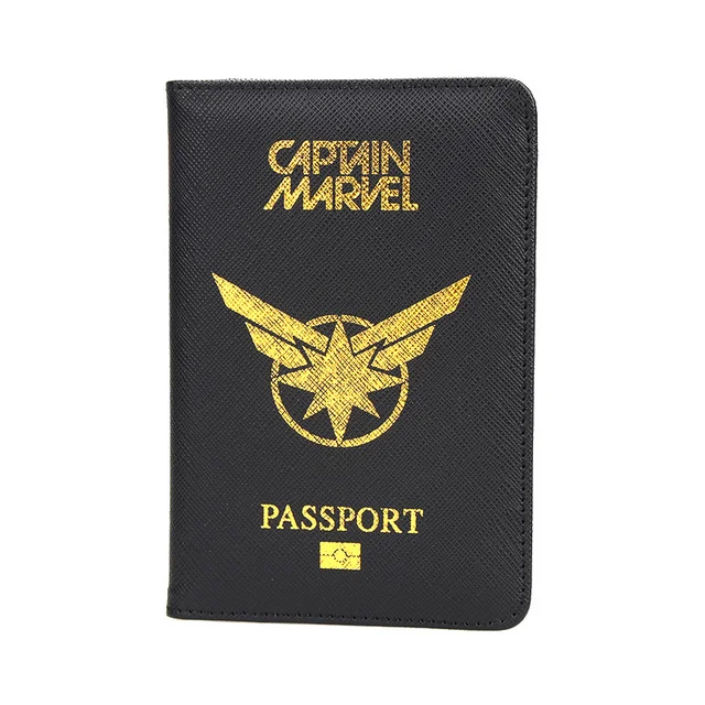 Avengers Captain Marvel Passport Cover Men Women Pu Leather Cross Stripe Rfid Travel Passport