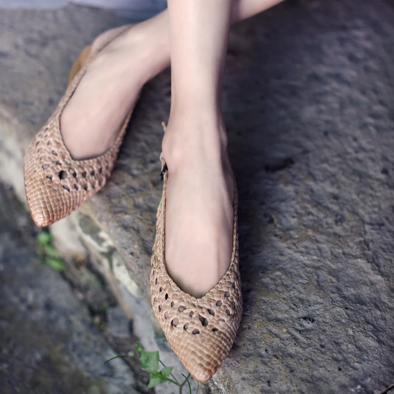 

Artmu Original Women Shoes Handmade Woven Genuine Leather Sandals Hollow Female Slides Slingbacks Sandalias Woman Buckle Shoes