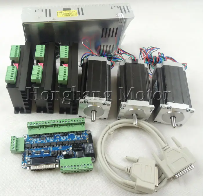 

CNC mach3 3 Axis kit, 3pcs TB6600 stepper motor driver +one breakout board+3pcs Nema23 425 Oz-in motor+350W power supply#ST-4045