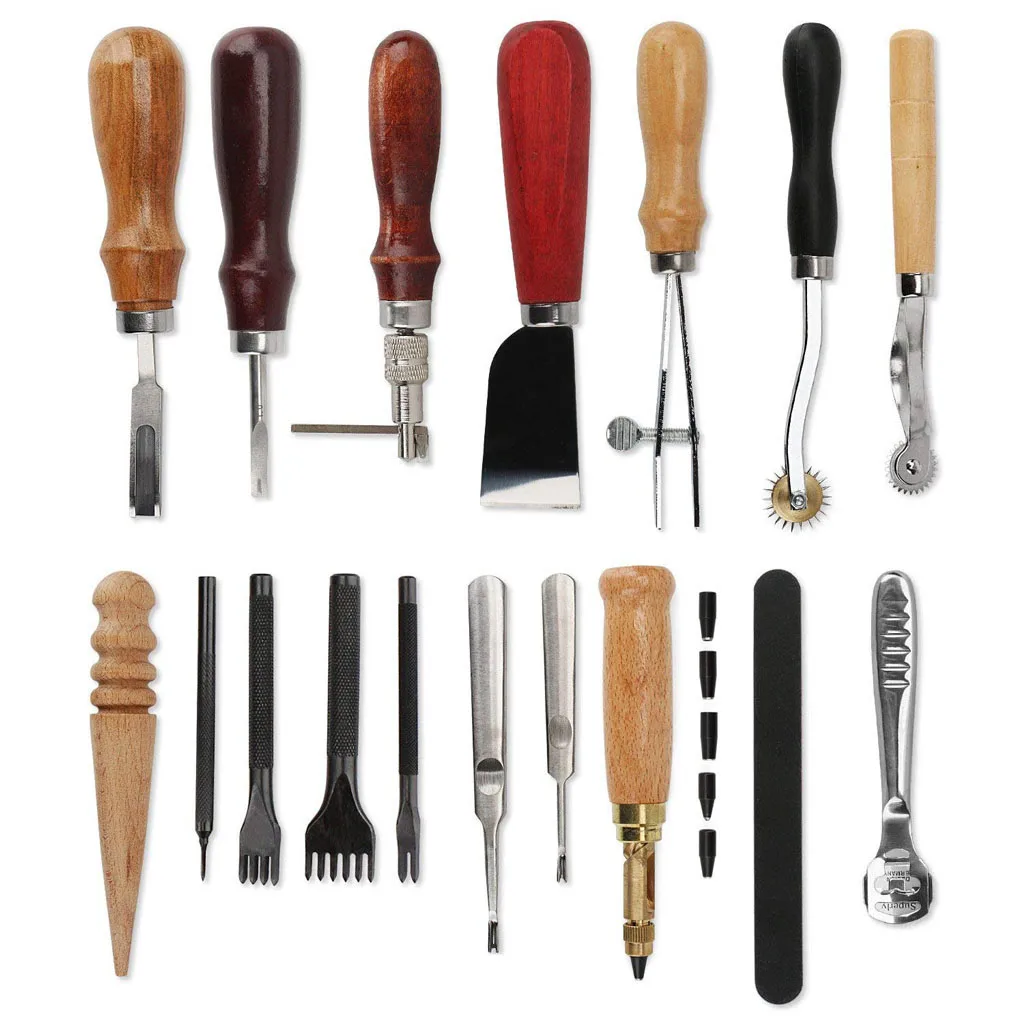 18pcs Leathercraft Edge Stitching Carving Hand Sewing Leather Tools Kit DIY