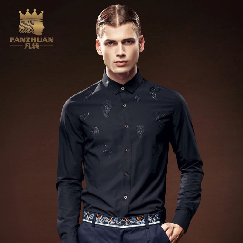 FANZHUAN Featured Brands Men's Shirt Long Sleeve Black High Quality