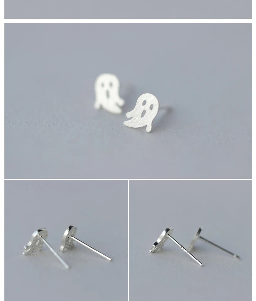 100% 925 Solid Real Sterling Silver Women Jewelry Fashion Hollow Ghost Stud Earring For Daughter Girl pendientes minimalista  (4)