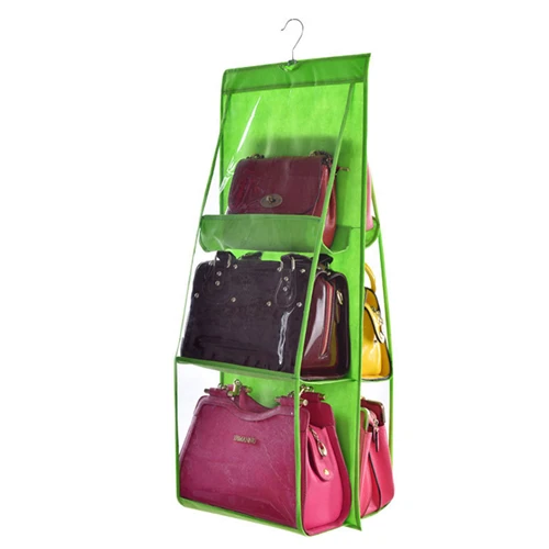 Nosii Двусторонняя прозрачная 6 карманная Складная висячая Сумочка Кошелек хранилище сумка для мелочей аккуратный Органайзер шкаф вешалка - Цвет: Green