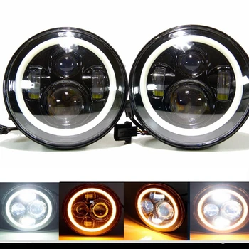 

7inch Projector Headlight H4 H13 DRL HIGH LOW BEAM 7" Round LED Headlights Halo Angle Eyes For Jeep 97-2016 Wrangler JK LJ TJ