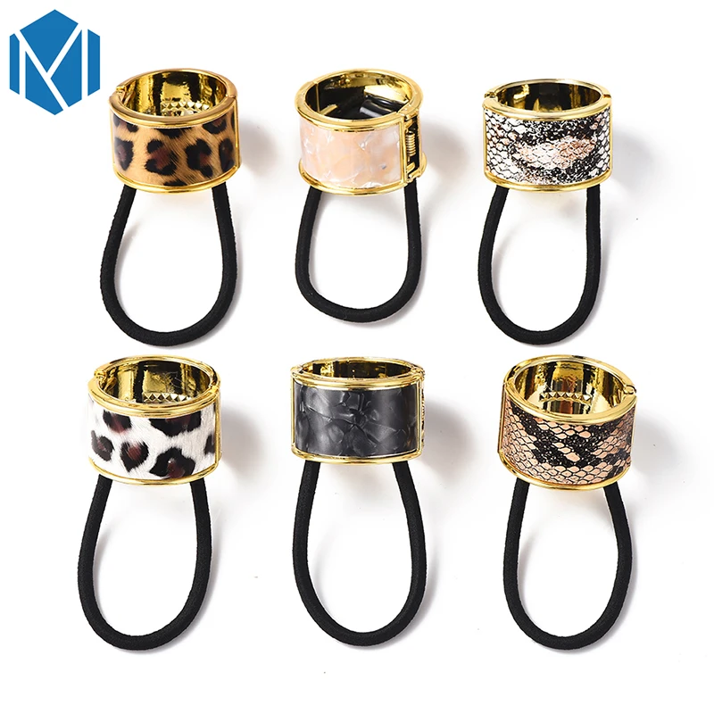 

M MISM 2PCS Punk Gothic Rope Leopard Holder Tie Elastic Hair Band Wrap Rubber Bands Scrunchy Hair Accessories Bezel