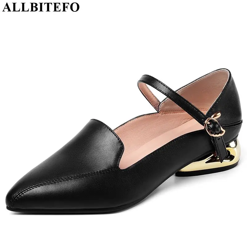 

ALLBITEFO natural genuine leather high heels women heels office ladies shoes comfortable spring autumn high heel shoes