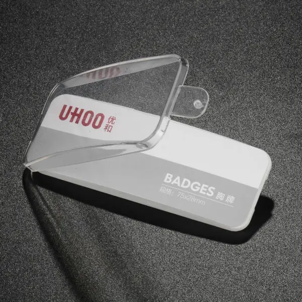 Uhoo ABS многоразовые, pin закрепить, персонал имя тега, прозрачный, 68x22 мм, 12 шт./лот, SKU#6313, China Post