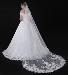 Luxury 3M Cathedral Wedding Veils Handmade Flowers Long Bridal Veil Voile Mariage Wedding Accessories Free Shipping
