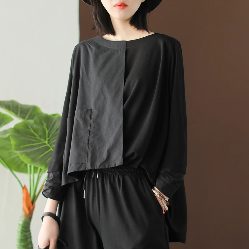 

Spring Summer T-shirt Fashion Loose Women Large size Pullovers New Tops O-Neck Spliced Casual T-shirt 2019 Female Tops
