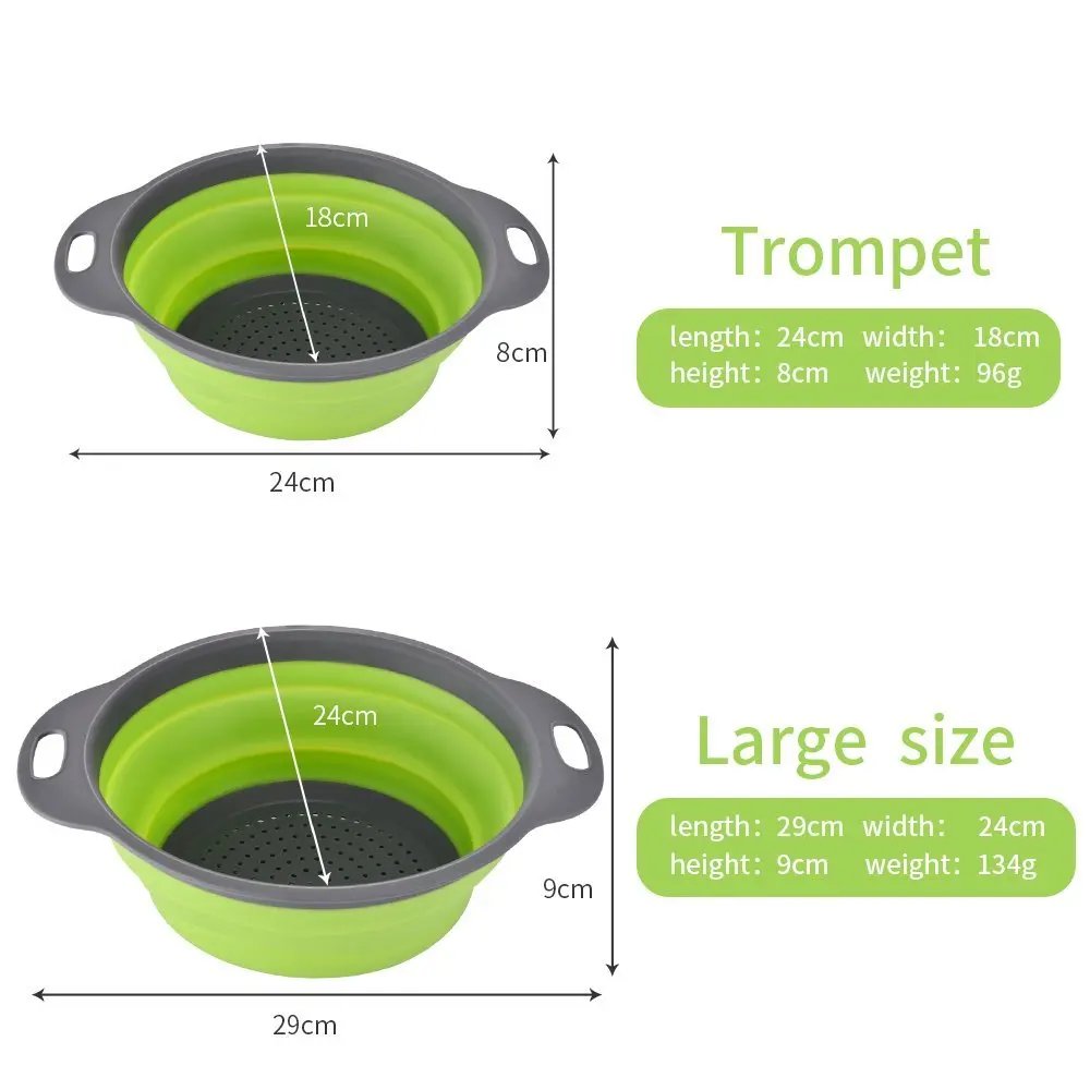 Зеленый Складной Дуршлаг 2 комплекта, кухонный складной силиконовый фильтр, экологически чистый нетоксичный легко моется