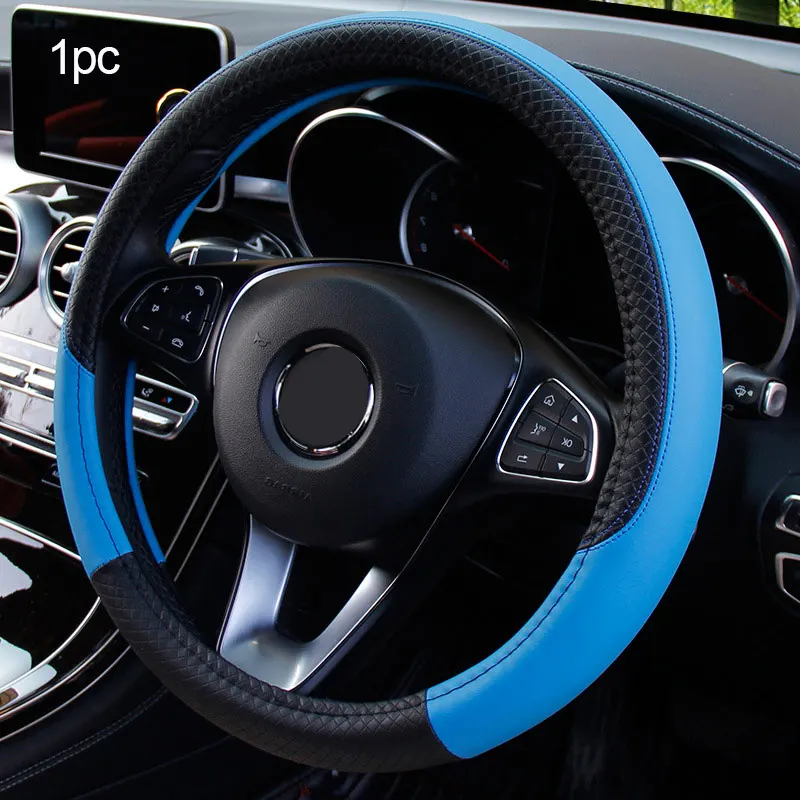 SEAMETAL Premium Leather Sport Style Steering Wheel Cover - Anti-Slip and Anti-Scratch