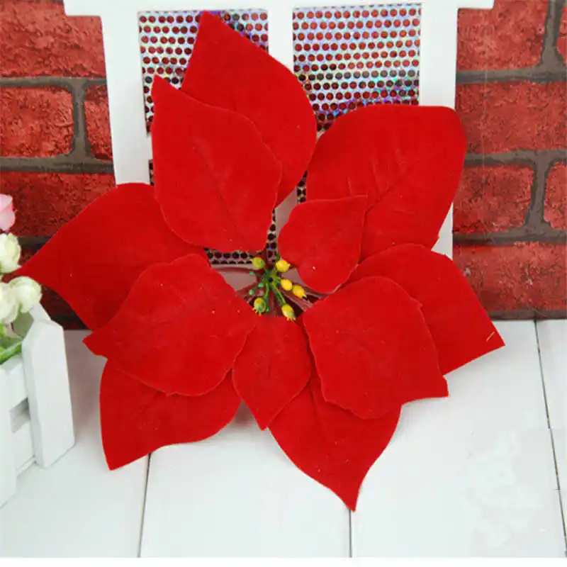 2018 Christmas Tree Decorations Artificial Flowers Xmas 20cm Poinsettia Glitter Flower Wedding Ornament Decor 20cm #2n8 (1)