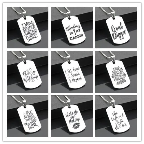 

Perfect JL Motivational Quotes Western Style Army card Personalized Diy Letters Pendant Steel Necklace personality Gifts LZGY01