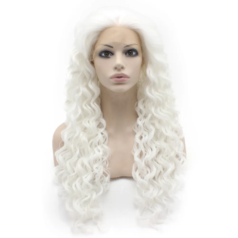 

Free Shipping 26" Extra Long #1001 White 150% Density Heat Resistant Synthetic Lace Front Carnival Wig W18