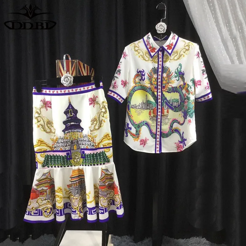 white print blouse and mermaid skirt top and skirt set building print top and skirt 20180608