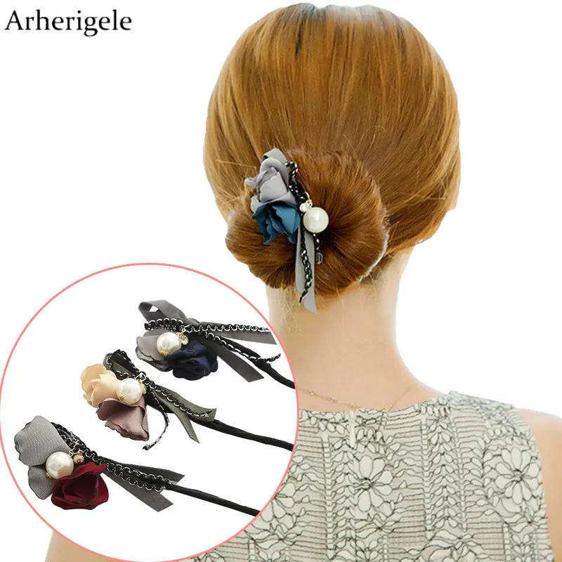 Fashion Hair Accessories Hair Sticks Pearl Crystal Hairpin Fabric Flowers Hair Clips Stick for