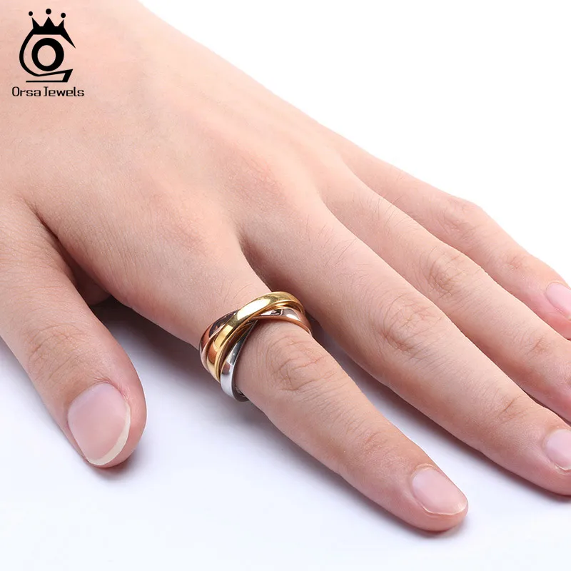 ORSA JEWELS Stylish Color Mixed Ring Set for Women Rose Gold Color 316L Stainless Steel Rings Trendy Party Jewelry GTR24