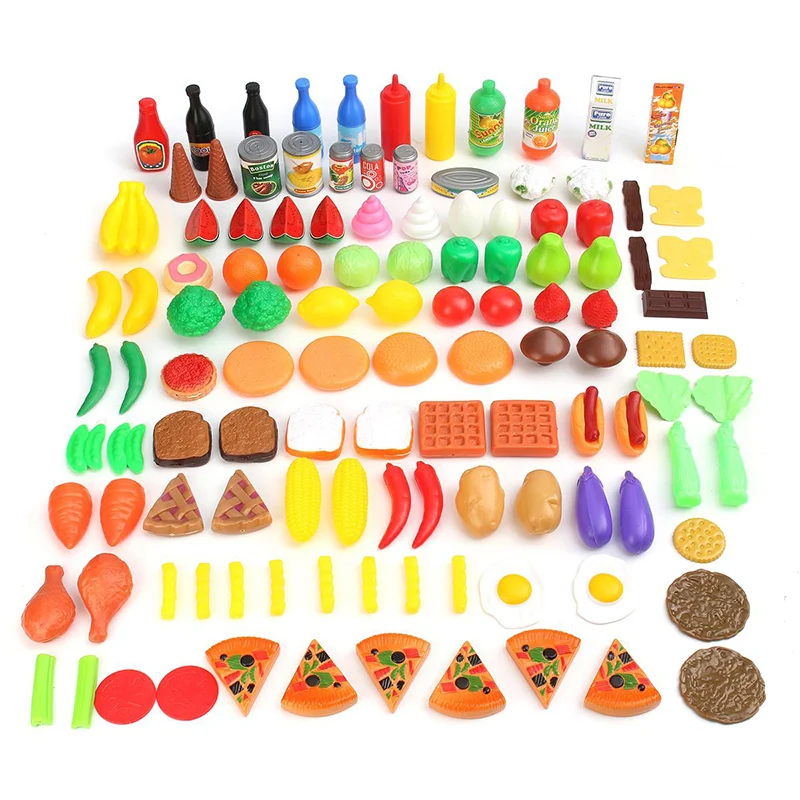 

120pcs Kitchen Simulation Cutting Fruits Vegetables Food Plastic Kitchen Toys Pretend Food Cutting Toys Educational For Kids