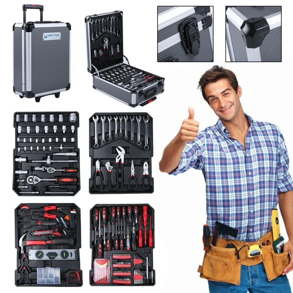 

725pcs/set Professional Aluminum Alloy Trolley Case Home Auto Repair Car Care Maintenance Tool Box Set Workshop Equipment
