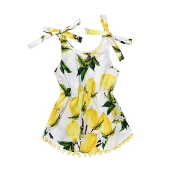 

2018 Newborn Toddler Baby Girl Dress Lemon Print Baby Sun Dress Off Shoulder Lace Up Baby Dress baby clothing