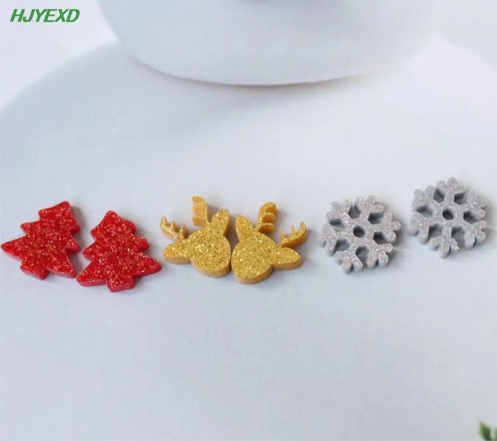 

(16pcs each) 12mm Christmas Stud Earrings Acrylic Oranments Tree Deer Snowflake Stud Earrings Laser Cut 0.48"-AC1492