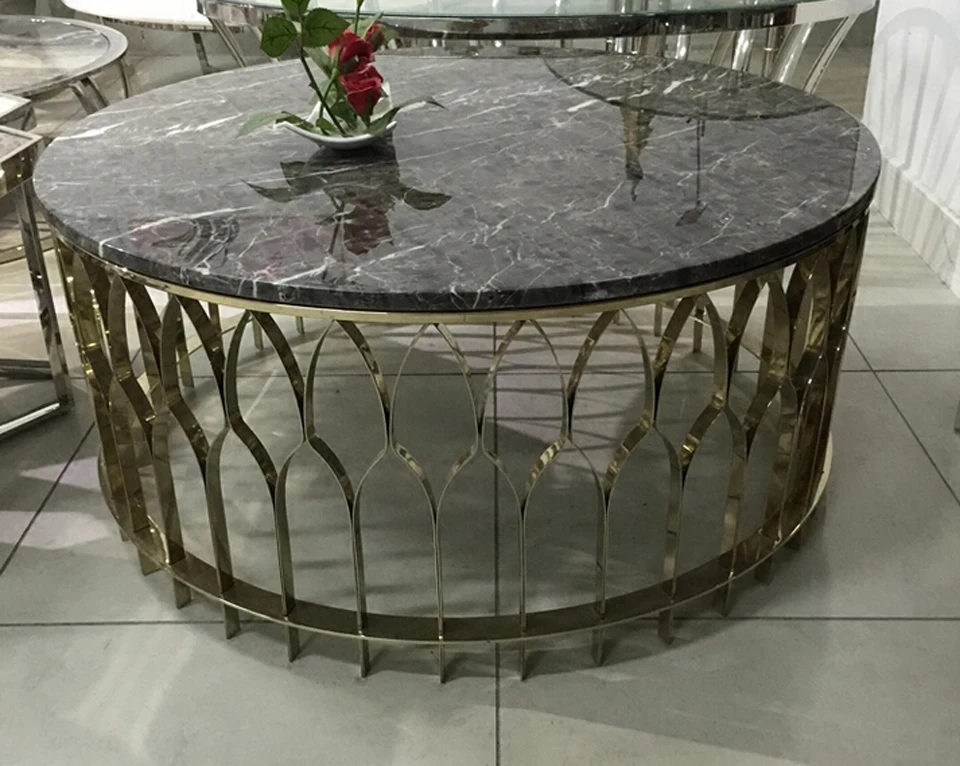 2017 new design stainless steel tempered glass tea table living round room coffee table 002