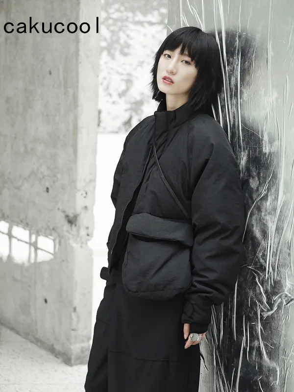 

Cakucool New Women Black Parka thick Outerwear Big Pocket Bread Coats Short Cotten padded Jckets Wadded Parka Female