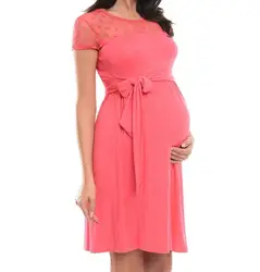 Летнее Повседневное платье для беременных с поясом и круглым вырезом с коротким рукавом; платье для беременных; реквизит для фотосъемки;