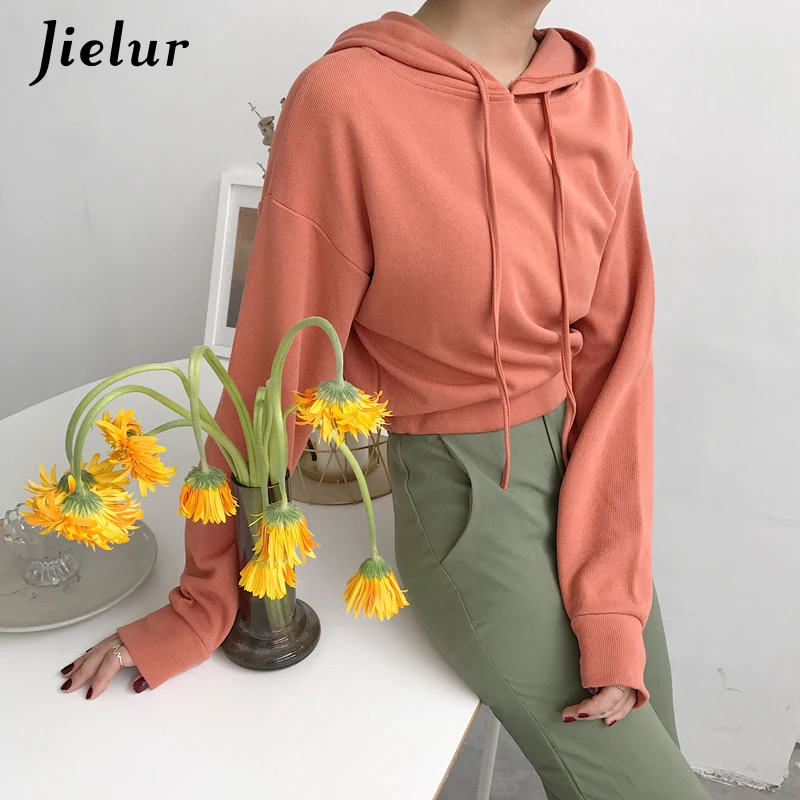 Jielur 6 однотонных Цвет с капюшоном укороченная Толстовка универсальные