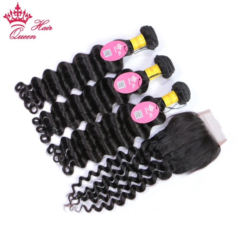 3 Bundles With Closure Human Hair Bundles With Lace Closure Peruvian Human Remy Hair Natural Wave Free Shiping Queen Hair