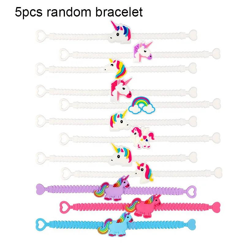 14 см золотые и розовые вечерние украшения для торта в виде единорога, украшения торта на день рождения, инструменты для украшения торта для девочек, украшения для вечеринки на день рождения - Цвет: 5pcs random bracelet
