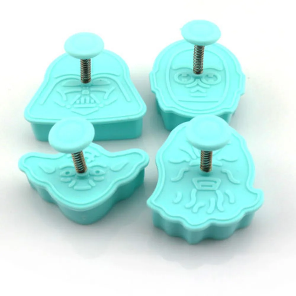 4pcs/set Plunger Cookie Cutter Set Fondant Cake Spring Plunger Cutter