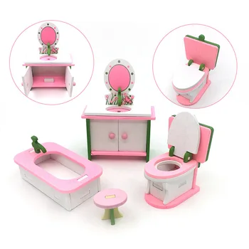 

mylb new Wooden Simulation washing machine toilet model doll house miniature wooden creative home toy building blocks for kids