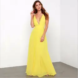 Vestido de festa 2019 простой желтые длинные вечерние платья без рукавов с v-образным вырезом без спинки, по индивидуальному заказу длинная