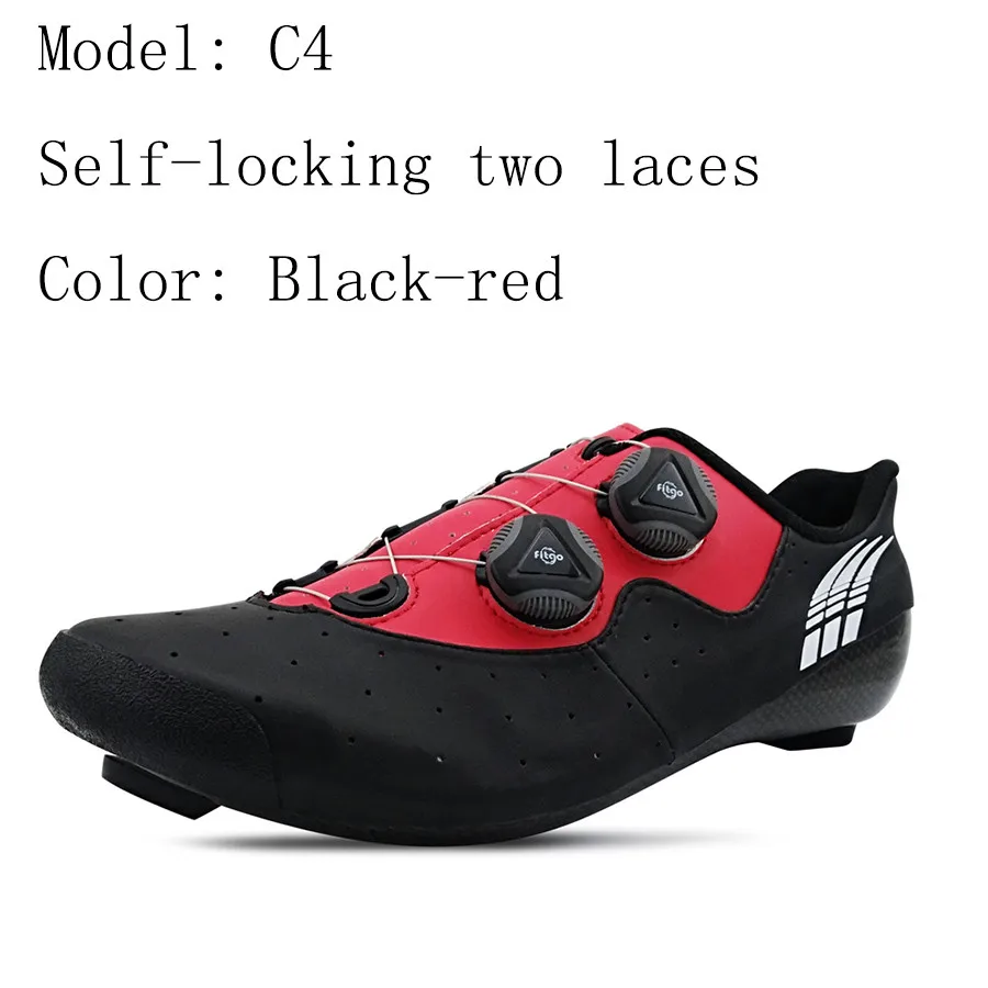 C4 город велосипедная обувь тепло Moldable 3K Углеродное волокно дорожный велосипед кроссовки 2 шнурки самоблокирующиеся термопластичный велосипед - Цвет: C4 black-red