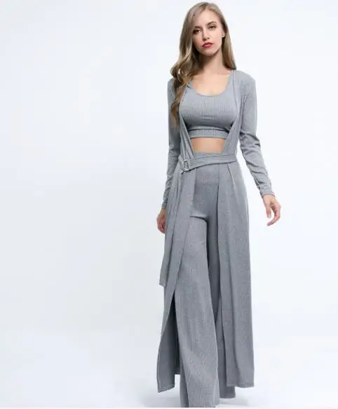 Mode Large Décontracté Tricots Pièces Veste Femmes Cardigan Manches 3 Split Long À Ensemble Costume Pantalon Jambe Longues De qpROxTTEw