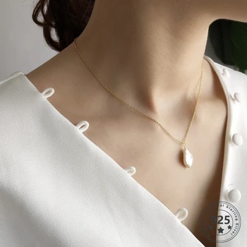 

LouLeur 925 sterling silver Baroque pearl pendants necklace simple design elegant charm party necklace for women fine jewelry