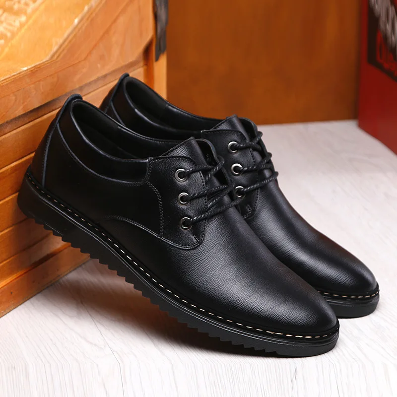 New Men Casual Genuine Leather Shoes Fashion Breathable Men's Formal Shoes Lace-up Flat for Men Shoes Zapatos De Hombre - Цвет: Черный