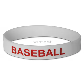 

100pcs Red Text White Baseball wristband silicone bracelets free shipping by epacket A