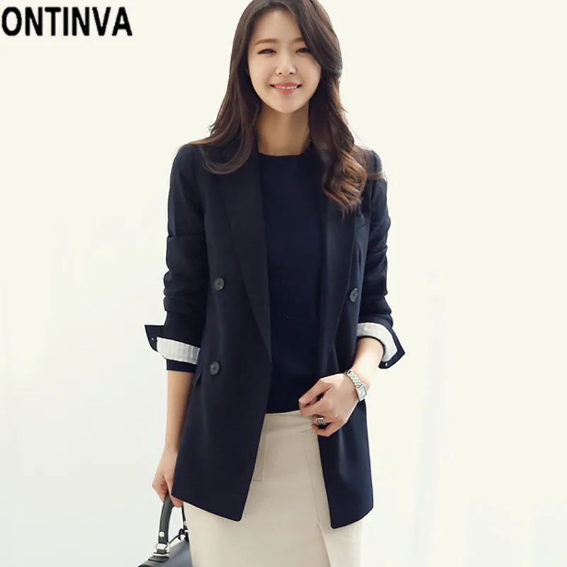 Black Long Style Women Blazers and Jackets Double breasted