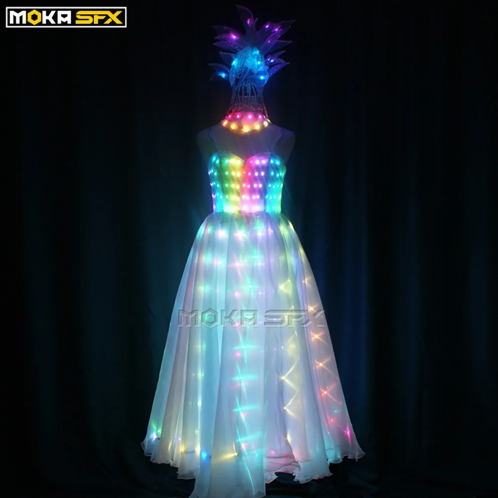 Рождественский светодиодный костюм робота из светодиодов костюм женщины светодиодный люминесцентная одежда Одежда для танцев для ночных