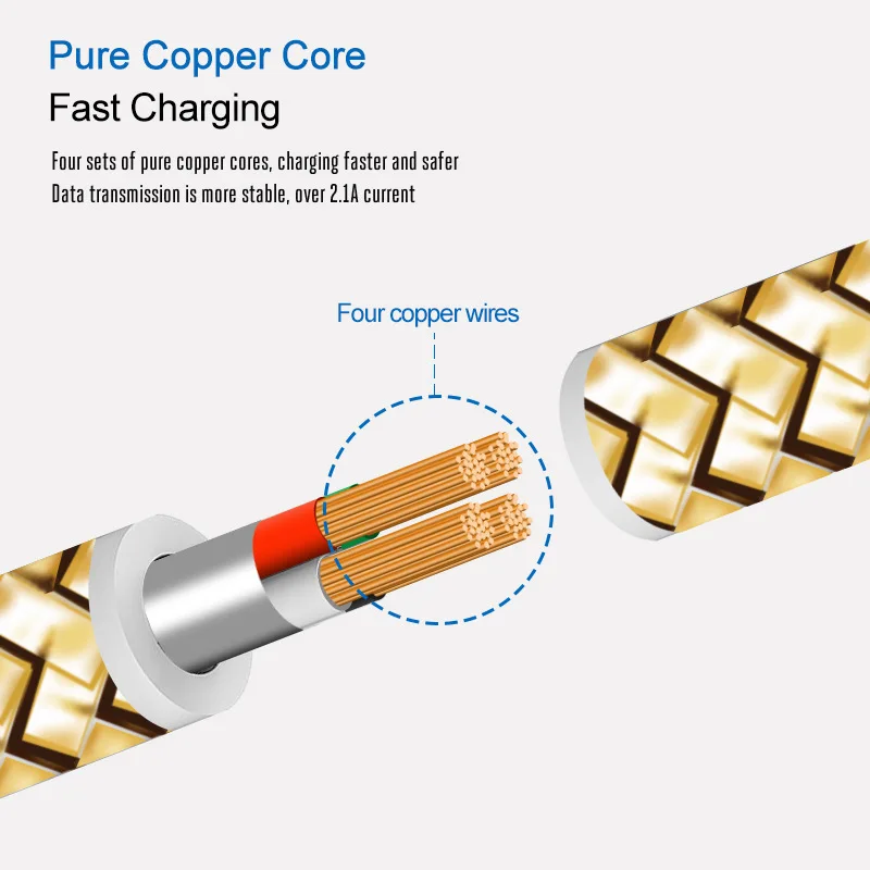 كابل بيانات الروبوت الهاتف كابل مايكرو usb تنطبق اي TYPE-C النايلون مضفر خط تهمة سريع 2a